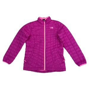 The North Face Girls ThermoBall Puffer Jacket XL Fuchsia Full Zip Zip Pockets